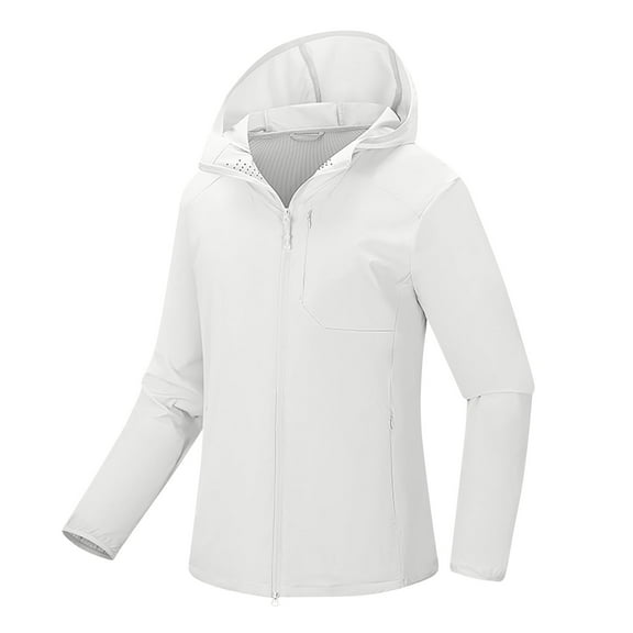 Qetyuw Women's Softshell Jacket Waterproof Sun Protection Hoodies Lightweight Breathable Outdoor Jacket Plus Size Full Zip Up Hiking Running Outerwear