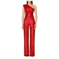 thumbnail image 1 of Qetyuw Women's Sparkly Sequin Jumpsuits One Shoulder Sleeveless Overalls Glitter Straight Wide Leg High Waist Romper Party Evening Onesie, 1 of 4