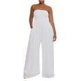 thumbnail image 1 of Qetyuw Women's Strapless Jumpsuit Flowy Chiffon Wide Leg Overalls Smocked Tube Top Dressy Romper Soft High Waist Sleeveless Party Evening Onesie with Pockets, 1 of 4