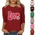 thumbnail image 1 of Qetyuw Womens 3/4 Sleeve T Shirts Funny Love Letter Printed Tshirt Casual Lightweight Crew Neck Tees Comfy Plus Size Tee Shirt, 1 of 6