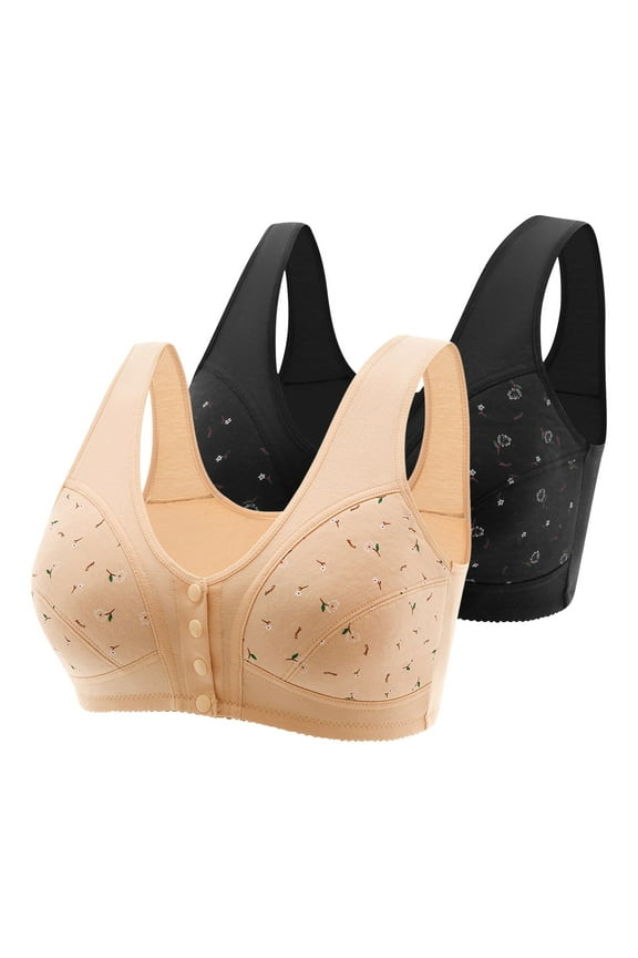 Womens Bras Front Closure Wireless Push Up T-shirt Bras Seamless Comfort Bralettes Elegant Daily Full Figure Bras 2 Packs