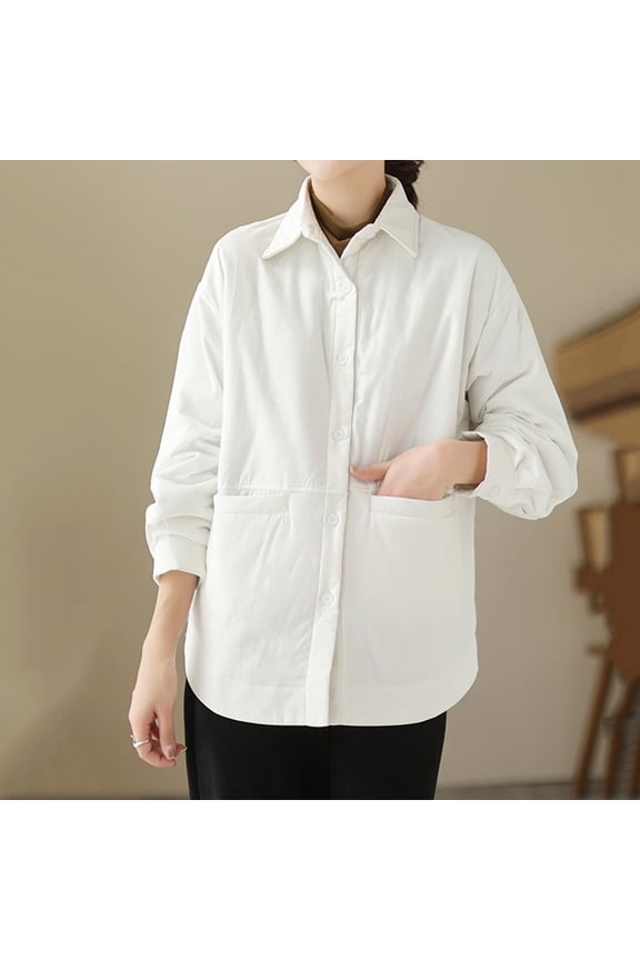 Womens Button Down Jackets Casual Turtleneck Cotton Long Sleeve Coats with Pockets Ladies Warm Jackets Lightweigth Warm Solid Plain Outerwear