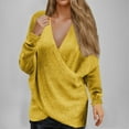 thumbnail image 1 of Qetyuw Womens Casual Long Sleeve Sweaters Criss Cross Front V Neck Solid Color Oversized Pullover Jumper Loose Fit Sweater, 1 of 7