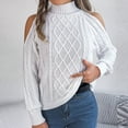 thumbnail image 1 of Qetyuw Womens Cold Shoulder Knit Sweaters Crochet Knitted Mock Neck Pullover Sweater Casual Loose Fit Jumpers, 1 of 8
