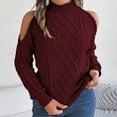 thumbnail image 1 of Qetyuw Womens Cold Shoulder Knit Sweaters Crochet Knitted Mock Neck Pullover Sweater Casual Loose Fit Jumpers, 1 of 8