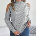 thumbnail image 1 of Qetyuw Womens Cold Shoulder Knit Sweaters Crochet Knitted Mock Neck Pullover Sweater Casual Loose Fit Jumpers, 1 of 8