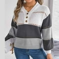 thumbnail image 1 of Qetyuw Womens Color Block CroChet Knit Sweater Hollow Out Long Sleeve Button Up V Neck Pullover Jumpers Casual Sweaters, 1 of 4