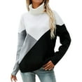 thumbnail image 1 of Qetyuw Womens Color Block Turtleneck Sweater Chunky Knit Long Sleeve Pullover Jumper Loose Fit Casual Sweaters, 1 of 6
