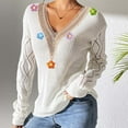 thumbnail image 1 of Qetyuw Womens Crochet Knitted Sweater Hollow Out V Neck Long Sleeve Sweaters Casual Floral Applique Chunky Jumper, 1 of 9