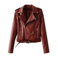 thumbnail image 1 of Qetyuw Womens Crop Faux Leather Jacket Slim Fit Long Sleeve Lapel Open Front Moto Jackets Asymmetric Zipper Casual Coat, 1 of 3