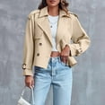 thumbnail image 1 of Qetyuw Womens Crop Trench Coat Double Breasted Raglan Long Sleeve Jacket Lapel Casual Cropped Jackets with Pockets, 1 of 9