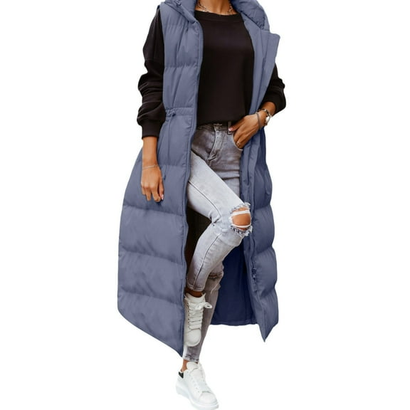 Qetyuw Womens Down Coat Hooded Vest Winter Warm Sleeveless Coats Full Zip Up Chunky Casual Jacket Outwear
