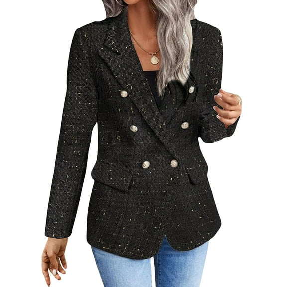 Qetyuw Womens Fashion Blazer Long Sleeve Button Office Work Blazers Slim Fit Lapel Casual Coat Outwear