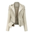 thumbnail image 1 of Qetyuw Womens Faux Leather Crop Jacket Long Seeve Moto Casual Jackets Full Zip Up Stand Colllar Coat Outerwear, 1 of 8