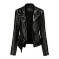 thumbnail image 1 of Qetyuw Womens Faux Leather Crop Jacket Long Seeve Moto Casual Jackets Full Zip Up Stand Colllar Coat Outerwear, 1 of 4