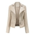 thumbnail image 1 of Qetyuw Womens Faux Leather Jackets Long Sleeve Slim Fit Crop Jacket with Rivets Casual Zipper Moto Coat, 1 of 7