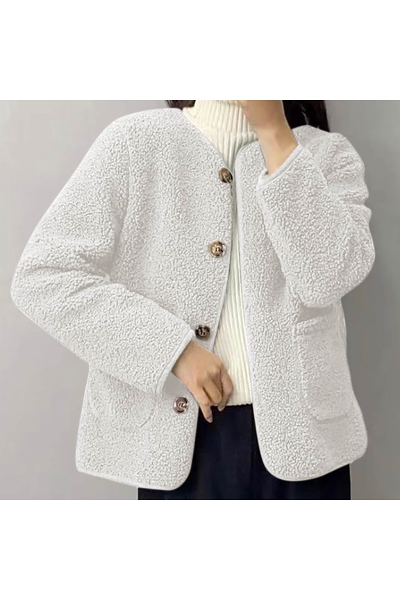 Womens Fleece Jacket Button Down Long Sleeve Open Front Cardigan Coat Lightweight Casual Jackets