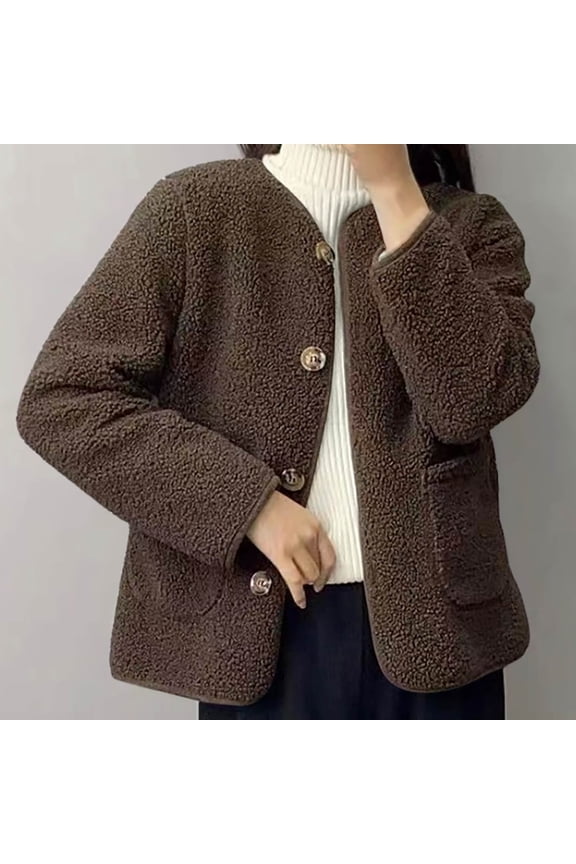 Womens Fleece Jacket Button Down Long Sleeve Open Front Cardigan Coat Lightweight Casual Jackets