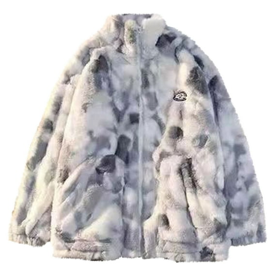 Qetyuw Womens Fleece Jacket Tie-Dye Long Sleeve Coat Full Zip Up Thickenen Warm Jackets Winter Casual Soft Coats