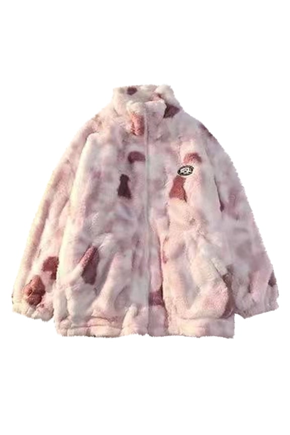 Womens Fleece Jacket Tie-Dye Long Sleeve Coat Full Zip Up Thickenen Warm Jackets Winter Casual Soft Coats