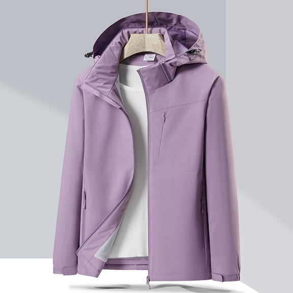 Qetyuw Womens Fleece Lined Hooded Jacket Outdoor Waterproof Long Sleeve Coat Fall Winter Zip Up Casual Jackets