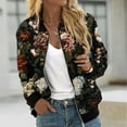 thumbnail image 1 of Qetyuw Womens Floral Print Bomber Jacket Full Zip Up Long Sleeve Jackets Vintage Casual Loose Fit Coat Outwear, 1 of 5