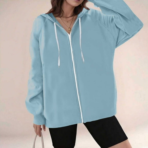 Qetyuw Womens Full Zip Up Hoodie Jacket Loose Fit Raglan Long Sleeve Open Front Hooded Coat Casual Jackets with Pocket