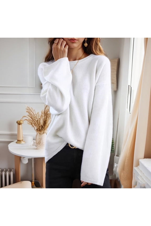 Womens Fuzzy Fleece Sweater Oversized Long Sleeve Crew Neck Pullover Jumpers Chunky Casual Warm Sweaters