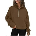 thumbnail image 1 of Qetyuw Womens Half Zip Sweatshirt Fashion Stand Collar Pullover Fleece Cropped Tops with Pocket Cute Thumb Hole Clothes, 1 of 1