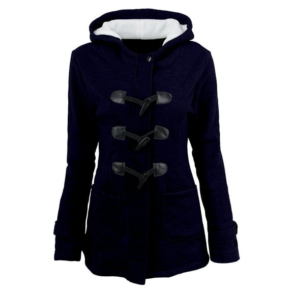 Qetyuw Womens Horn Buckle Hoodie Sweatshirt Winter Warm Open Front Jacket Long Sleeve Casual Coat Outwear