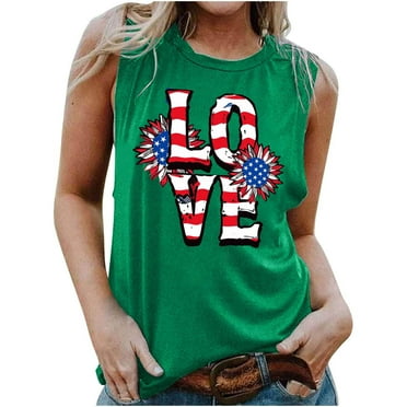Qetyuw Womens Independence Day Tank Tops Casual Patriotic Red White and Blue Print Tshirts Cute Sleeveless T-shirts Cami Workout Crewneck Tanks Work Tops for Women
