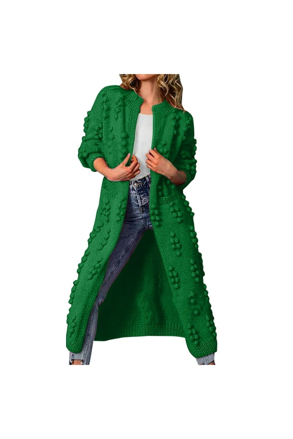 Womens Knit Long Cardigan Balls Shape Long Sleeve Open Front Cardigans Coat Loose Fit Casual Coats