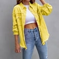 thumbnail image 1 of Qetyuw Womens Lightweight Denim Jackets Ripped Fringe Jean Jacket with Long Sleeve Distressed Washed Button Down Frayed Denim Shacket Pockets, 1 of 7