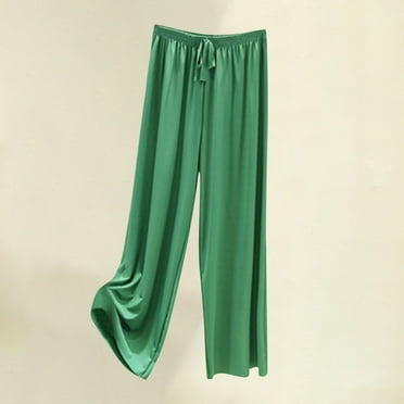 Qetyuw Womens Lightweight Wide Leg Yoga Pants Casaul Loose Fitted Drawstring Elastic High Waist Athletic Trousers Soft Solid Droped Pants