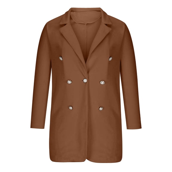 Qetyuw Womens Long Blazer Coat Fall Winter Long Sleeve Office Work Blazers Button Decoration Lapel Casual Jacket