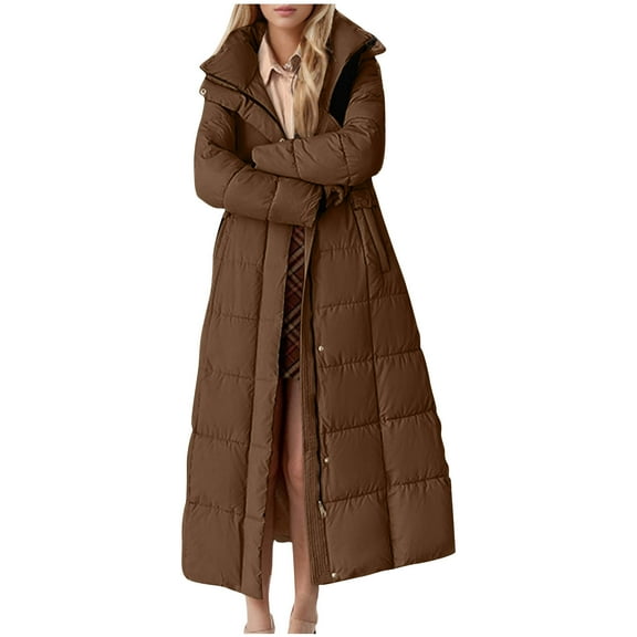Qetyuw Womens Long Down Coat Winter Loose Fit Warm Open Front Jacket Full Zip Up Long Sleeve Chunky Casual Coats