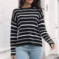 thumbnail image 1 of Qetyuw Womens Long Sleeve Striped Sweater Crochet Knit Crew Neck Pullover Jumpers Loose Fit Casual Sweaters, 1 of 8