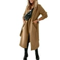 thumbnail image 1 of Qetyuw Womens Long Trench Coat Wool Blend Long Sleeve Peacoat with Belt Lapel Casual Chunky Overcoat, 1 of 7