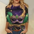 thumbnail image 1 of Qetyuw Womens Mardi Gras Tops 3/4 Sleeve Tshirts Round Neck Plus Size Causal Tees Summer Casual Carnival Theme Party Tshirt, 1 of 5