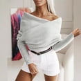 thumbnail image 1 of Qetyuw Womens Off Shoulder Sweaters Criss Cross Wrap Knit Sweater Casual Long Sleeve Solid Color Pullover Sweaters, 1 of 8