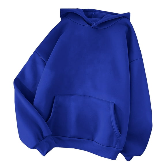 Qetyuw Womens Oversized Hoodies Solid Color Basic Sweatshirt Classic Loose Fit Pullover with Pocket Drop Shoulder Long Sleeve Tops
