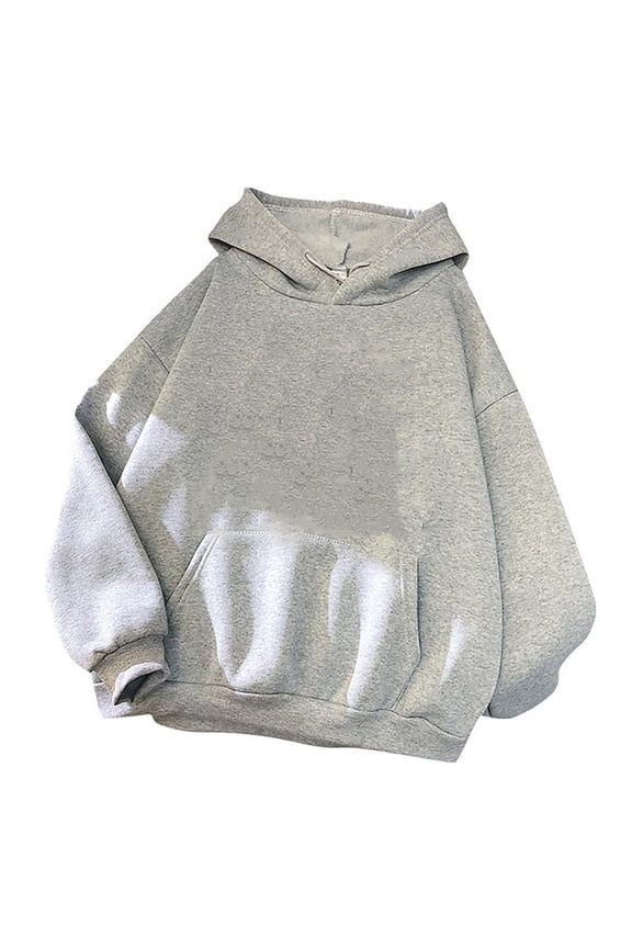 Womens Oversized Hoodies Solid Color Basic Sweatshirt Classic Loose Fit Pullover with Pocket Drop Shoulder Long Sleeve Tops
