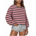 thumbnail image 1 of Qetyuw Womens Oversized Striped Sweatshirt Drop Shoulder Long Sleeve Crew Neck Shirts Casual Loose Pullover, 1 of 5