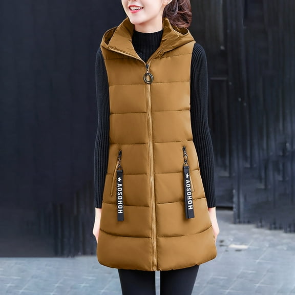 Qetyuw Womens Puffer Coat Vest Sleeveless Loose Fit Hooded Coat Vests Full Zip Up Casual Jacket Outwear