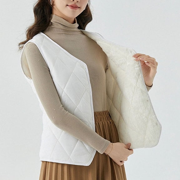 Qetyuw Womens Puffer Jacket Vest Quilted Sleeveless Crop Jackets Button Down Plus Size Casual Down Coat