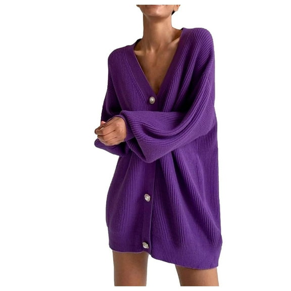 Qetyuw Womens Ribbed Knit Long Cardigan Oversized Button Down V Neck Open Front Cardigans Long Sleeve Casual Jacket