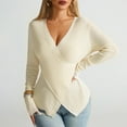 thumbnail image 1 of Qetyuw Womens Ribbed Knit Sweaters Deep V Neck Criss Cross Front Jumper Solid Color Long Sleeve Slim Fit Casual Sweater, 1 of 7