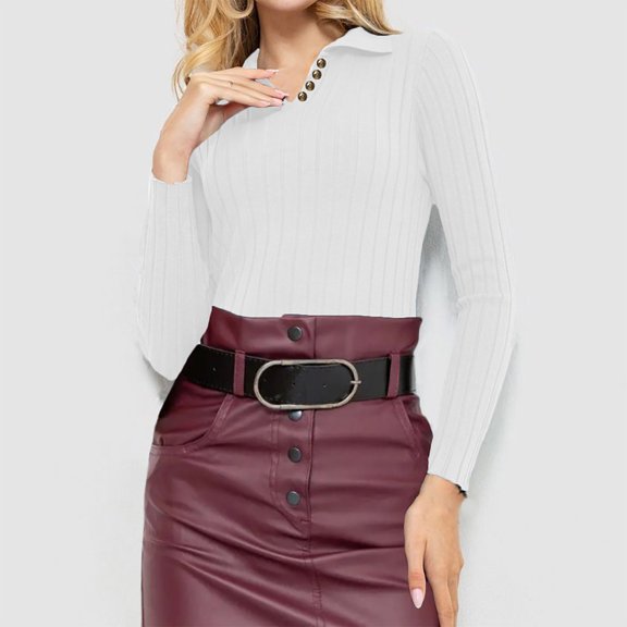 Qetyuw Womens Ribbed Knitted Sweater Slim Fit Long Sleeve V Neck Pullover Solid Color Casual Basic Sweaters