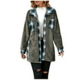 thumbnail image 1 of Qetyuw Womens Sherpa Fleece Shacket Jacket Button Down Plaid Patchwork Coat Long Sleeve Lapel Casual Jackets, 1 of 2