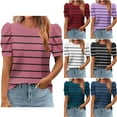 thumbnail image 1 of Qetyuw Womens Short Sleeve Tops Striped Dressy Casual Shirts Puff Sleeve Crew Neck Classic Tshirt Loose Comfy Tee Shirts, 1 of 6